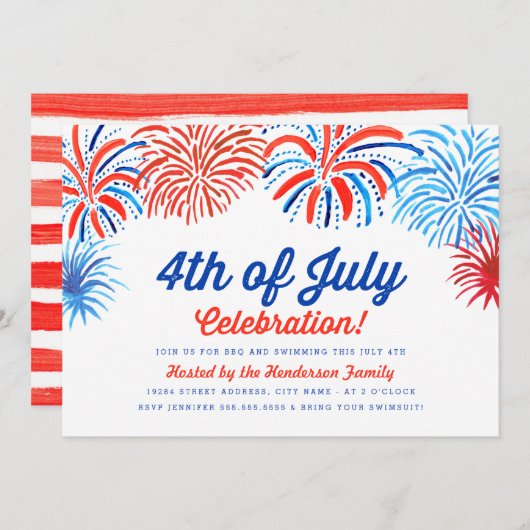 Vuurwerk 4 juli Uitnodigen Kaart (Voorkant / Achterkant)