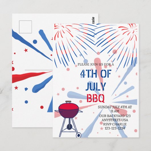Vuurwerk 4 juli Uitnodiging BBQ (Voorkant / Achterkant)