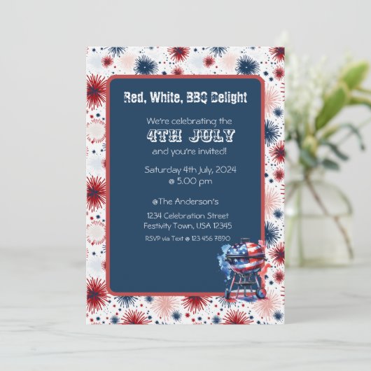 Vuurwerk 4 juli Uitnodiging BBQ (Staand voorkant)