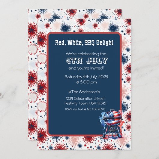 Vuurwerk 4 juli Uitnodiging BBQ (Voorkant / Achterkant)