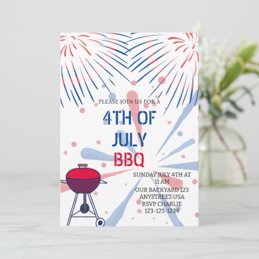 Vuurwerk 4 juli Uitnodiging BBQ (Staand voorkant)
