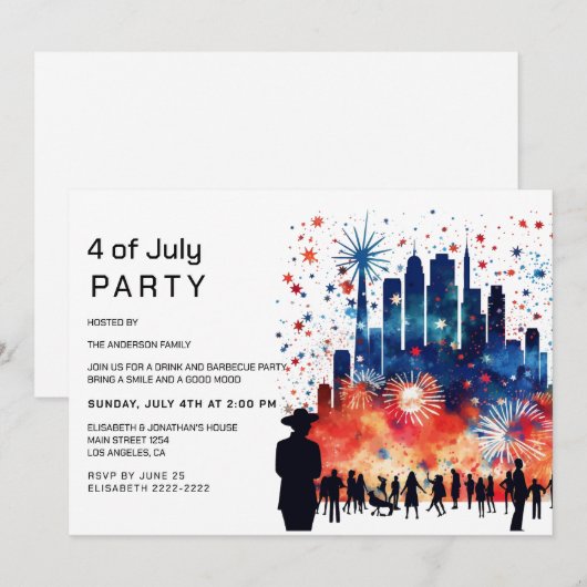 Vuurwerk 4 juli Uitnodigingen (Voorkant / Achterkant)