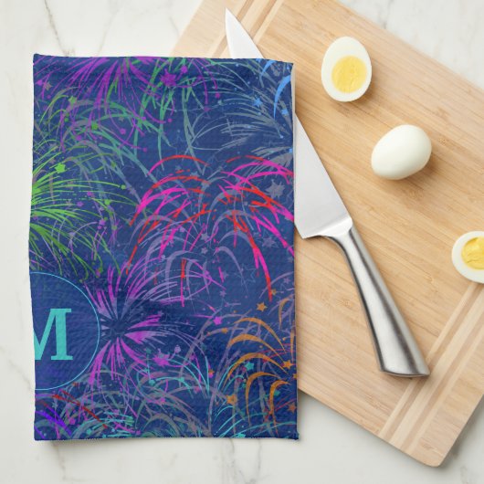 Vuurwerk 4 juli zomerpatroon | Monogrammen Theedoek (Quarter Fold)