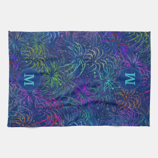 Vuurwerk 4 juli zomerpatroon | Monogrammen Theedoek (Horizontaal)