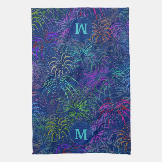 Vuurwerk 4 juli zomerpatroon | Monogrammen Theedoek (Verticaal)