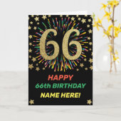 Vuurwerk 66e verjaardag Kleurrijk Regenboog Goud Kaart (Gele Bloem)