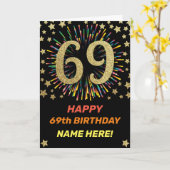Vuurwerk 69e verjaardag Kleurrijk Regenboog Goud Kaart (Gele Bloem)