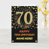 Vuurwerk 70e verjaardag Kleurrijk Regenboog Goud Kaart (Gele Bloem)