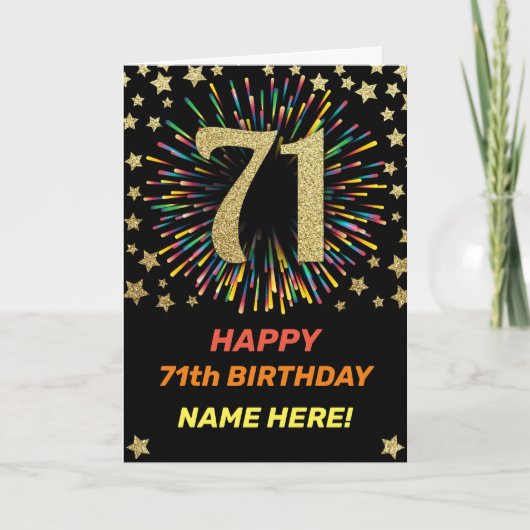 Vuurwerk 71e verjaardag Kleurrijk Regenboog Goud Kaart (Voorkant)