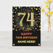 Vuurwerk 74e verjaardag kleurrijk regenbooggoud kaart (Gele Bloem)