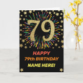 Vuurwerk 79ste verjaardag kleurrijk regenbooggoud kaart (Gele Bloem)