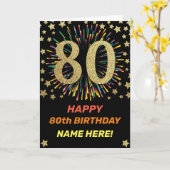 Vuurwerk 80e verjaardag kleurrijke regenbooggoud kaart (Gele Bloem)