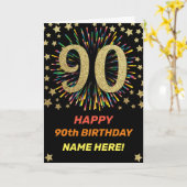 Vuurwerk 90e verjaardag kleurrijk regenbooggoud kaart (Gele Bloem)