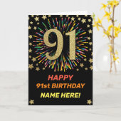 Vuurwerk 91ste verjaardag kleurrijk regenbooggoud kaart (Gele Bloem)