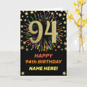 Vuurwerk 94e verjaardag kleurrijk regenbooggoud kaart (Gele Bloem)