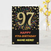 Vuurwerk 97e verjaardag kleurrijk regenbooggoud kaart (Gele Bloem)