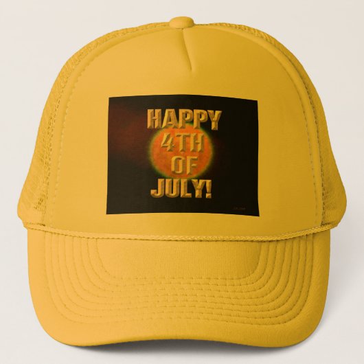 Vuurwerk 9 4th van juli gele trucker hoed pet (Voorkant)