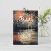 Vuurwerk aan het meer Feest Kaart (Staand voorkant)