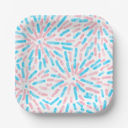 Vuurwerk Abstract Trans Pride Flag Roze Blauw Papieren Bordje (Voorkant)