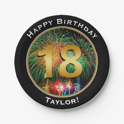 Vuurwerk achttiende 18e verjaardag met naam papieren bordje (Voorkant)