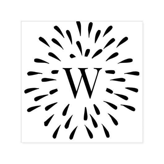 Vuurwerk barst centrum enkele initiële monogram #3  zelfinktende stempel (Design)