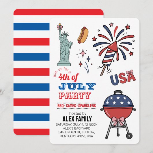 Vuurwerk BBQ Zomerfeest 4 juli Kaart (Voorkant / Achterkant)