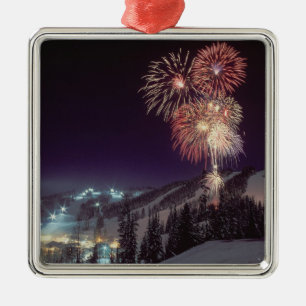 Vuurwerk bij Big Mountain Resort in Whitefish, Metalen Ornament