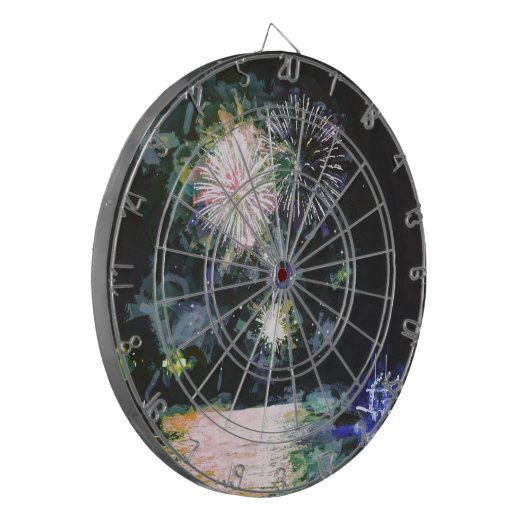 Vuurwerk Blue Ocean Boat 4 juli Waterverf Dartbord (Voorkant Links)