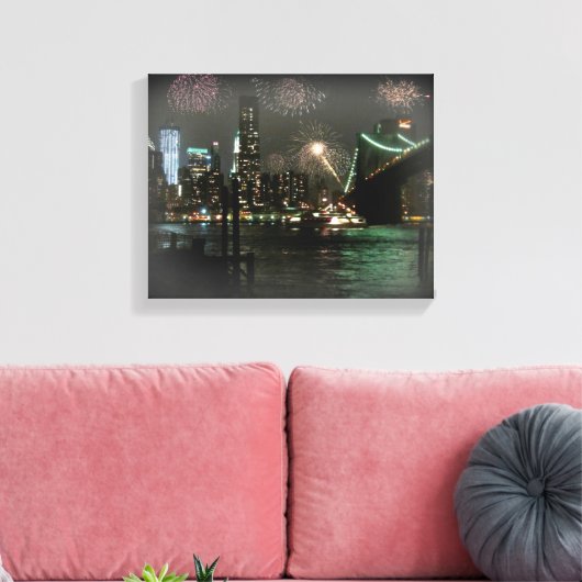 Vuurwerk boven de Brooklyn Bridge Canvas Afdruk (Insitu (Woonkamer))