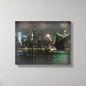 Vuurwerk boven de Brooklyn Bridge Canvas Afdruk (Voorkant)