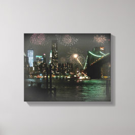 Vuurwerk boven de Brooklyn Bridge Canvas Afdruk