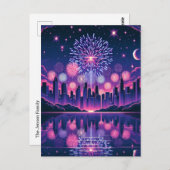 Vuurwerk boven de City Skyline | 4 juli Briefkaart (Voorkant / Achterkant)