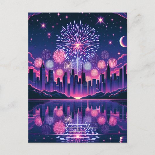 Vuurwerk boven de City Skyline | 4 juli Briefkaart (Voorkant)