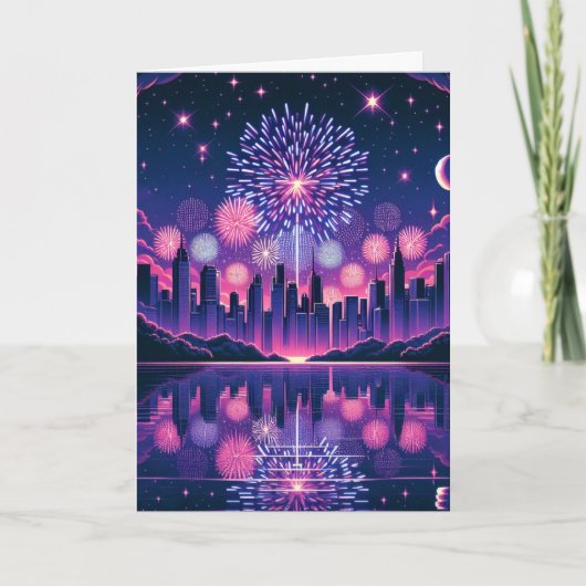 Vuurwerk boven de City Skyline | 4 juli Kaart (Voorkant)