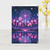 Vuurwerk boven de City Skyline | 4 juli Kaart (Gele Bloem)