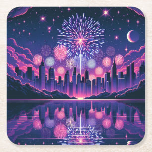 Vuurwerk boven de City Skyline   4 juli Kartonnen Onderzetters