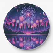 Vuurwerk boven de City Skyline | 4 juli Papieren Bordje (Voorkant)