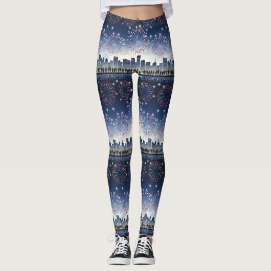 Vuurwerk boven de nachtelijke hemel van de stad - leggings (Voorkant)