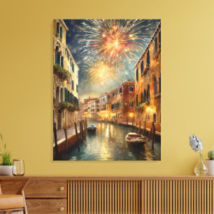 Vuurwerk boven Venetië Canvas Wand Kunst Afdruk