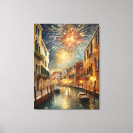 Vuurwerk boven Venetië Canvas Wand Kunst Afdruk