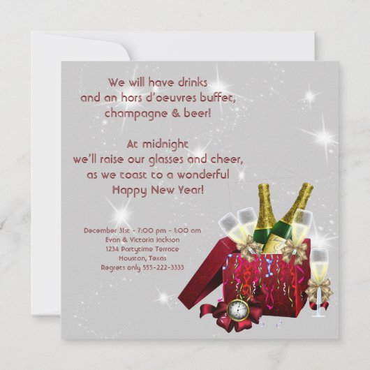 Vuurwerk Champagne Confetti Oudejaarsfeest Kaart (Achterkant)