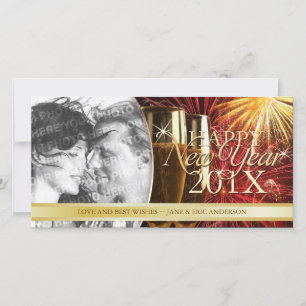 Vuurwerk Champagne fotokaart Gelukkig Nieuwjaar Feestdagenkaart