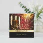 Vuurwerk Champagne - uitnodiging voor nieuwjaarsfe (Staand voorkant)