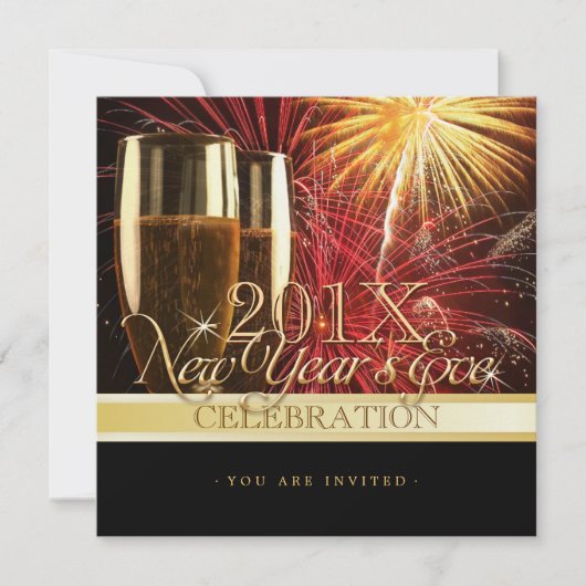 Vuurwerk Champagne - uitnodiging voor nieuwjaarsfe (Voorkant)