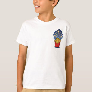 Vuurwerk dat explodeert boven frietjes kinderen t-shirt
