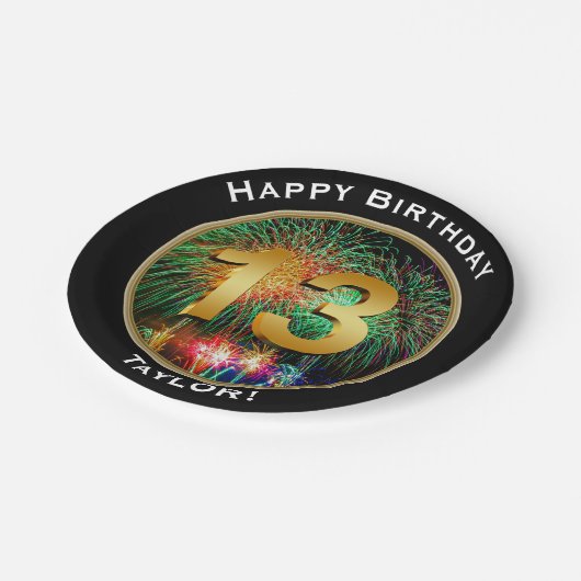 Vuurwerk Dertiende 13e verjaardag met naam Papieren Bordje (Gekanteld)