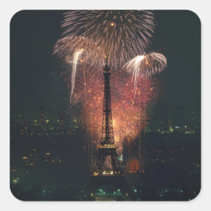 Vuurwerk, Eiffeltoren, Parijs, Frankrijk Vierkante Sticker