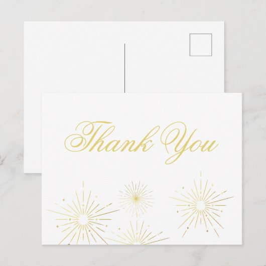 Vuurwerk Elegant Goud Schrift Bedankkaart  Briefkaart (Voorkant / Achterkant)