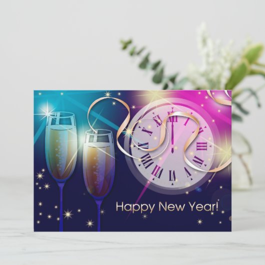 Vuurwerk en Aftellen Oudejaarsfeest Kaart (Staand voorkant)