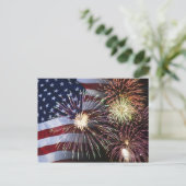 Vuurwerk en Amerikaanse vlag Briefkaart (Staand voorkant)